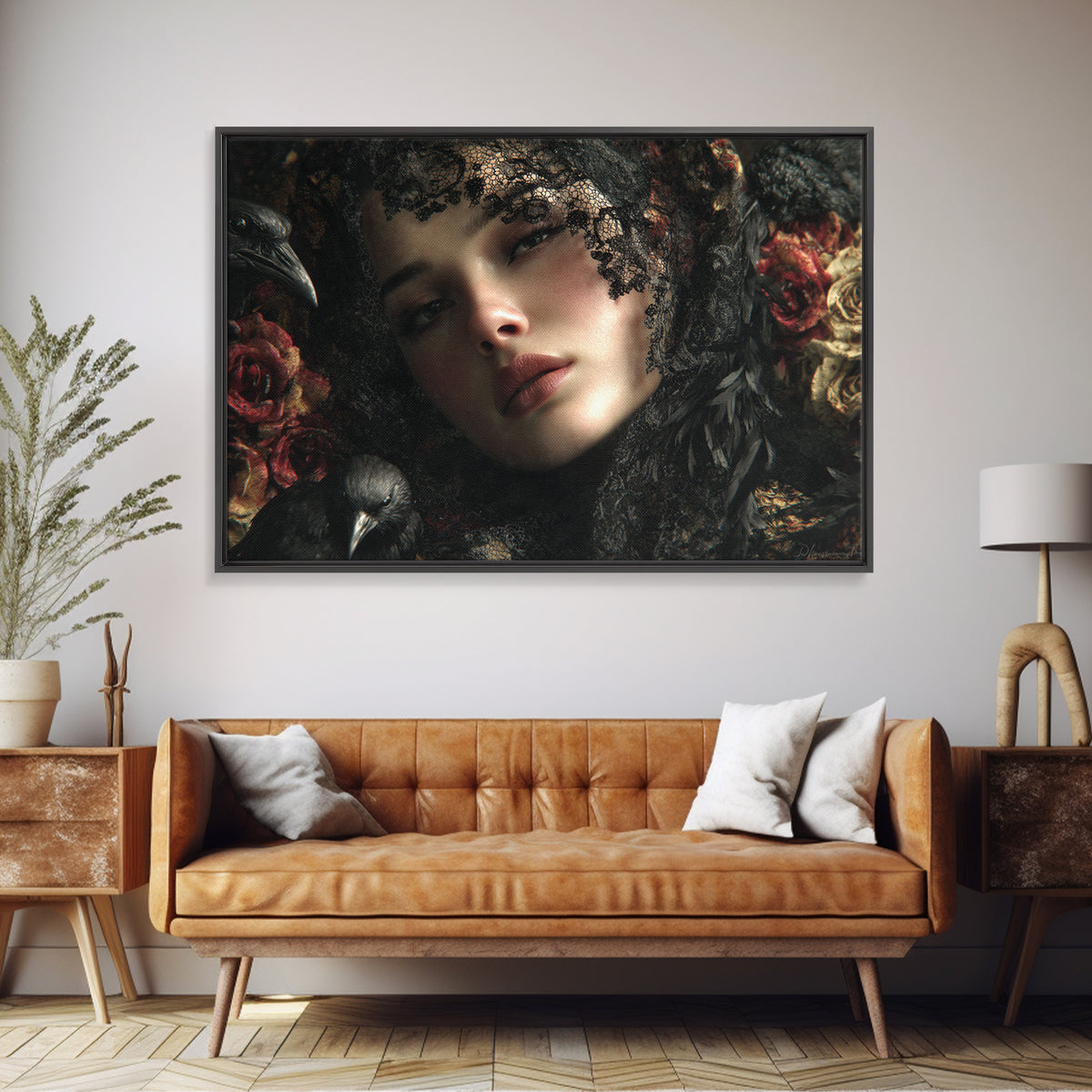 Melancholy Woman Portrait Canvas Print, Gothic Art, Black and White Art, Living Room Decor, Oil Painting, Gothic, GOT-3x2-56