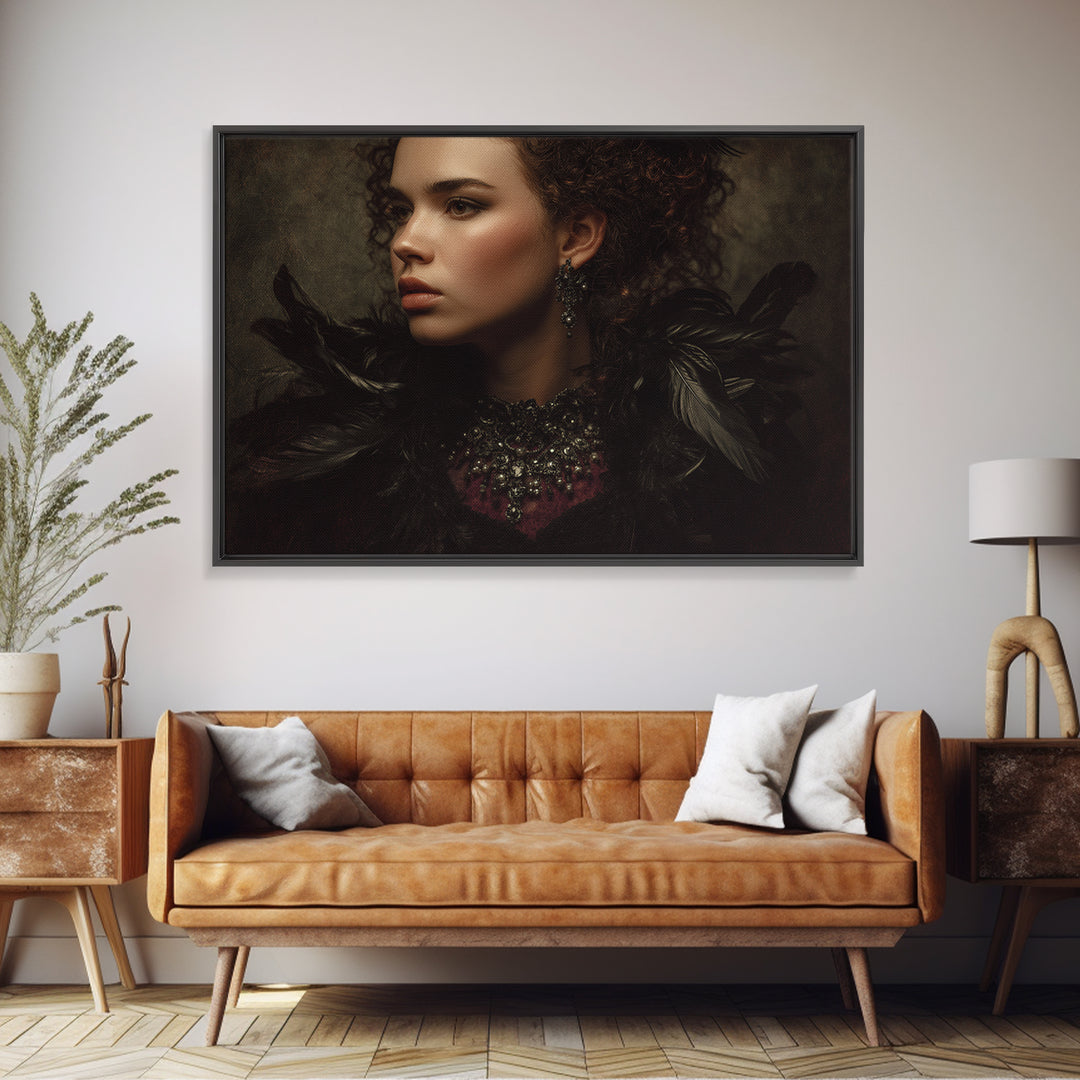 Vampire Inspired Portrait with Pale Skin and Canvas Print, Gothic Art, Canvas Tote Bag, Living Room Decor, Fine Art, Gothic, GOT-3x2-62