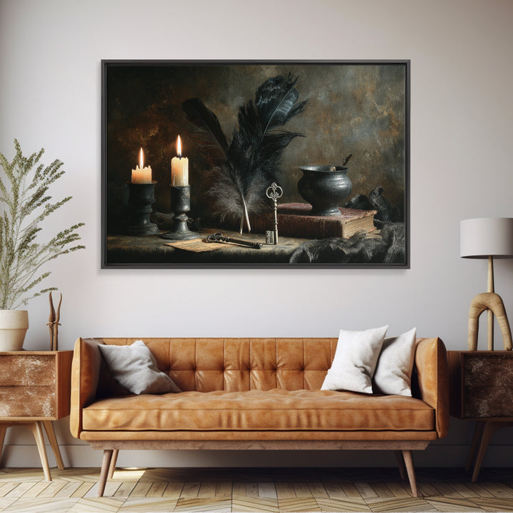 Crow Feathers and Antique Key Still Life Canvas Print, Gothic Art, Boho Decor, Living Room Decor, Fine Art, Gothic, Art Print, GOT-3x2-88