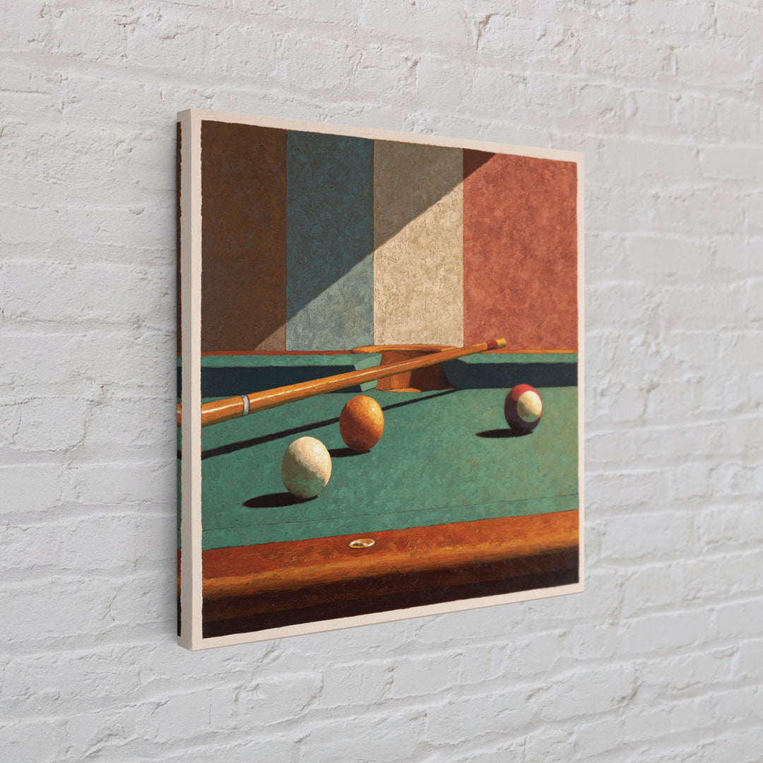 Pool Cue and Chalk on Green Felt Canvas Print, Game Room Art, Playroom Art, Game Room Decor, Fine Art, Play, Modern Decor, GRA-1x1-10