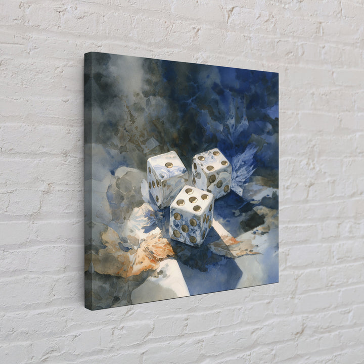 Tabletop Dice Rolling Through Dramatic Light Canvas Print, Game Room Art, Girly Wall Art, Game Room Decor, Fine Art, Play, GRA-1x1-17