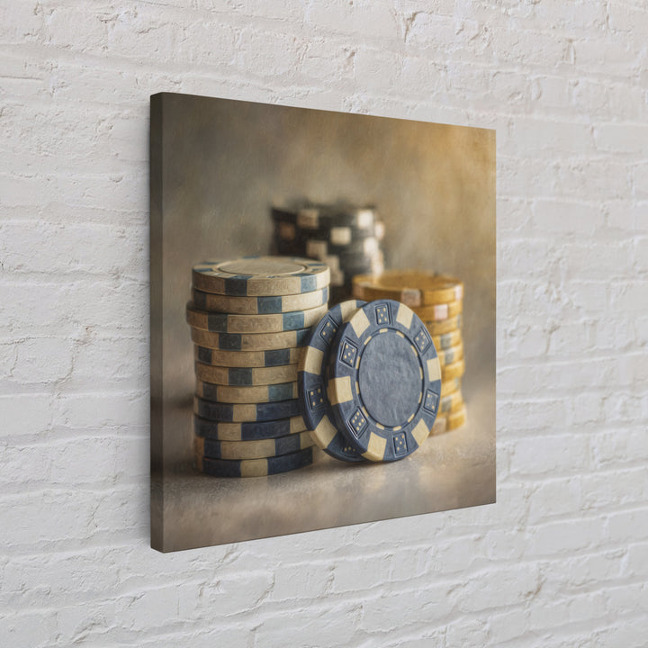 Poker Chips Stacked Like Casino Still Life Canvas Print, Game Room Art, Black Woman Art, Game Room Decor, Fine Art, Play, GRA-1x1-31
