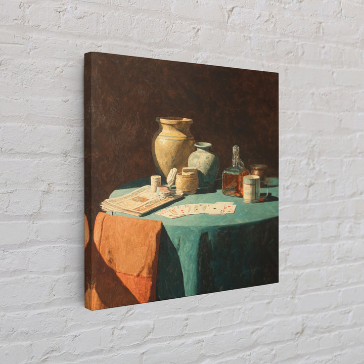 Blackjack Table Still Life Without Words Framed Canvas Print, Game Room Art, Modern Wall Art, Game Room Decor, Fine Art, Play, GRA-1x1-44