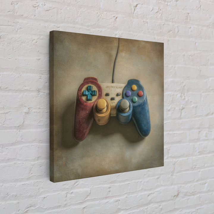 Old School Game Controller Framed Canvas Print, Game Room Art, Living Room Art, Game Room Decor, Watercolor Art, Play, GRA-1x1-6