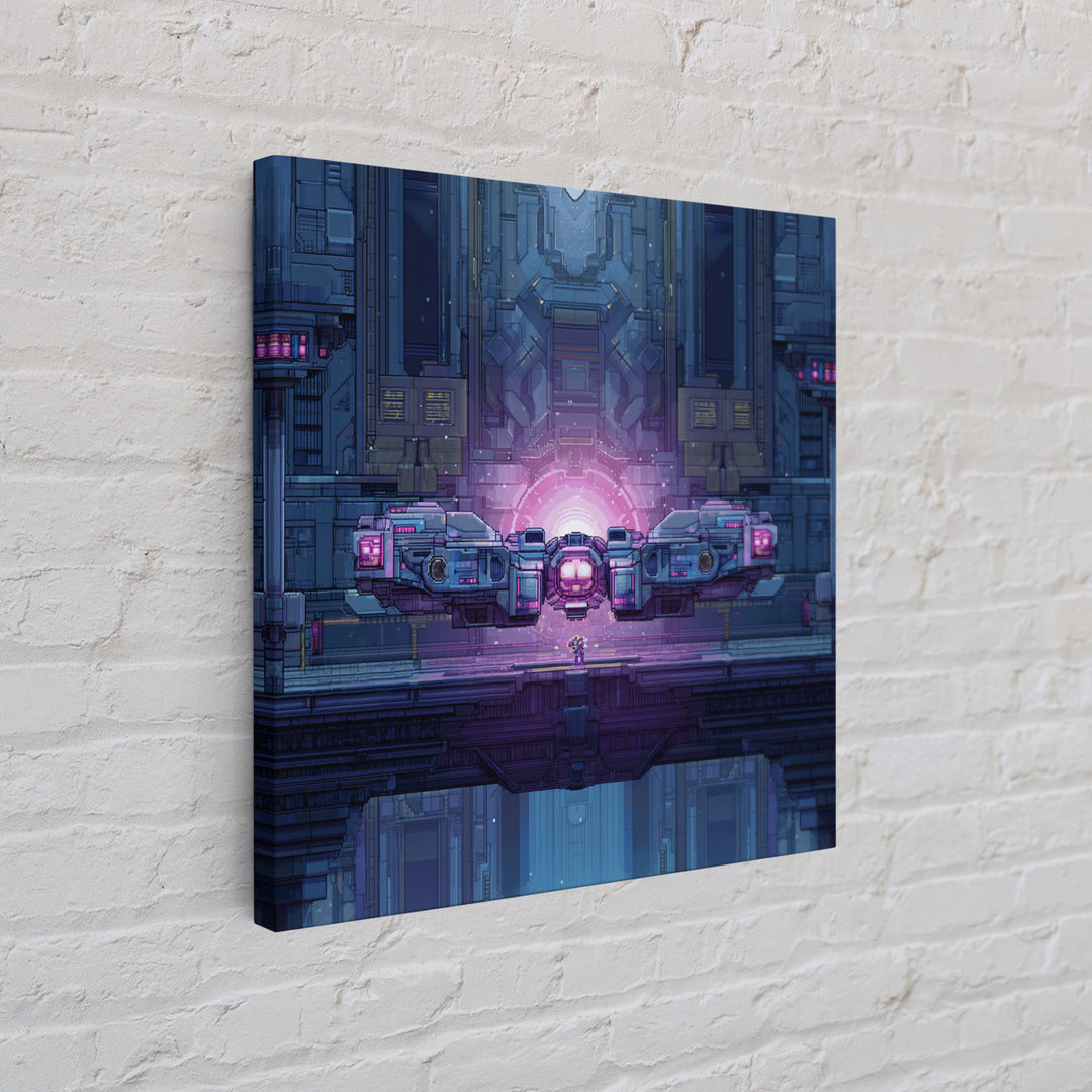 Arcade Spaceship Pixel Art Scene Framed Canvas Print, Game Room Art, Gallery Decor, Game Room Decor, Fine Art, Play, GRA-1x1-67