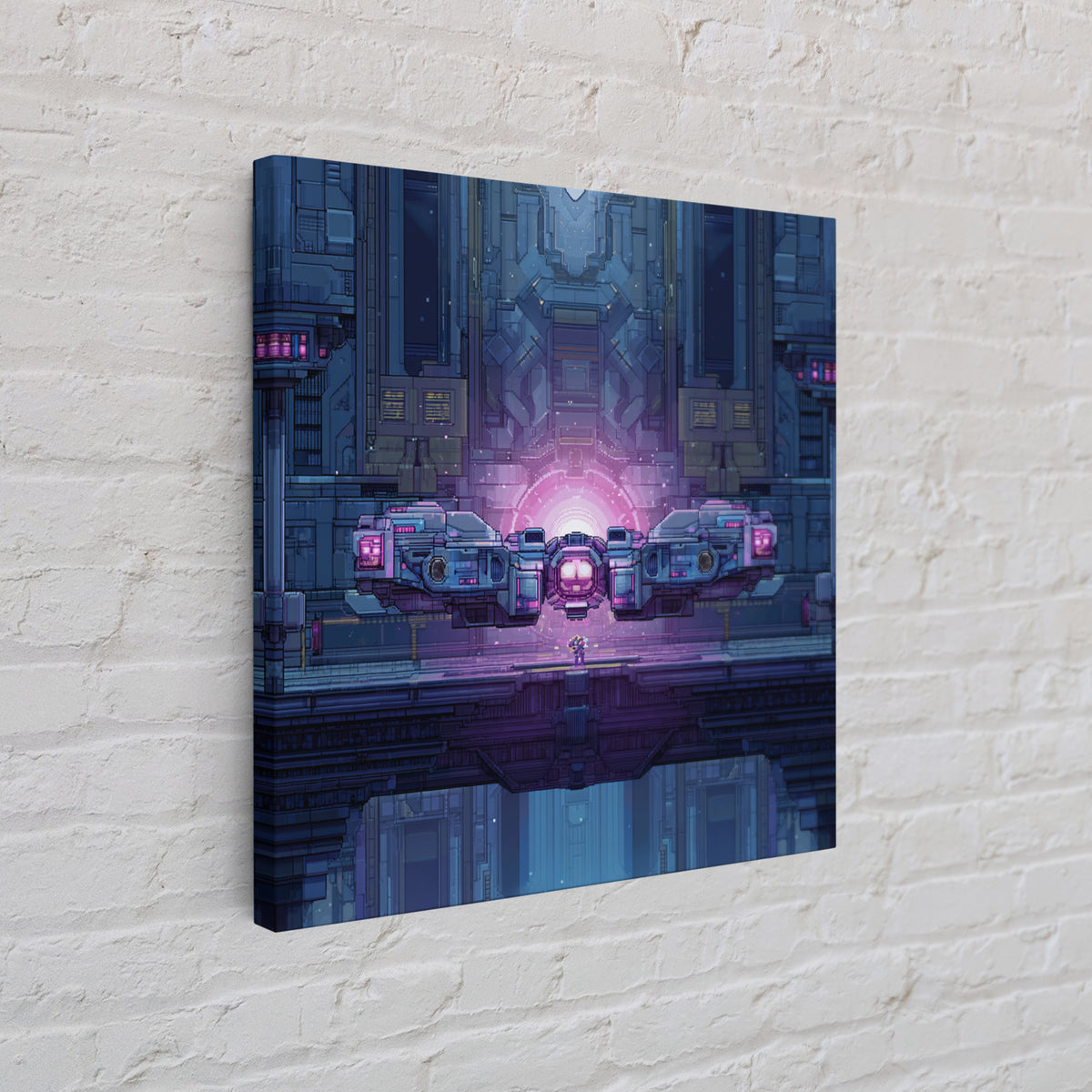 Arcade Spaceship Pixel Art Scene Framed Canvas Print, Game Room Art, Gallery Decor, Game Room Decor, Fine Art, Play, GRA-1x1-67