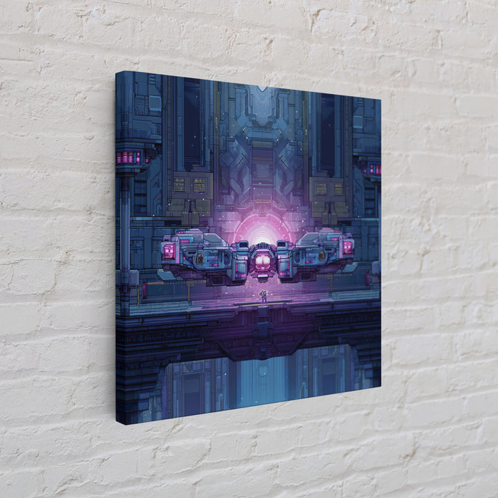 Arcade Spaceship Pixel Art Scene Framed Canvas Print, Game Room Art, Gallery Decor, Game Room Decor, Fine Art, Play, GRA-1x1-67
