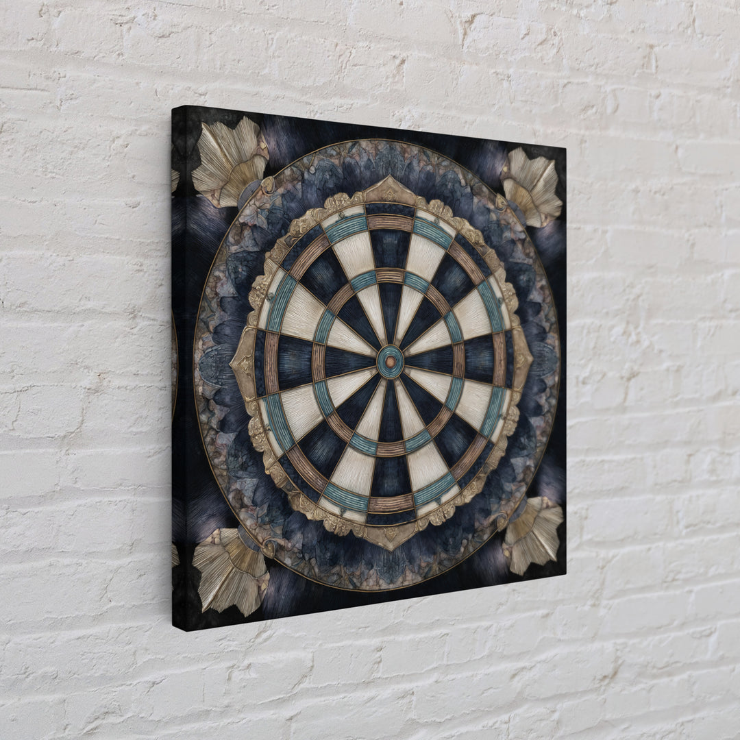 Dartboard Bullseye with Dynamic Motion Framed Canvas Print, Game Room Art, Black Art, Game Room Decor, Fine Art, Play, GRA-1x1-8