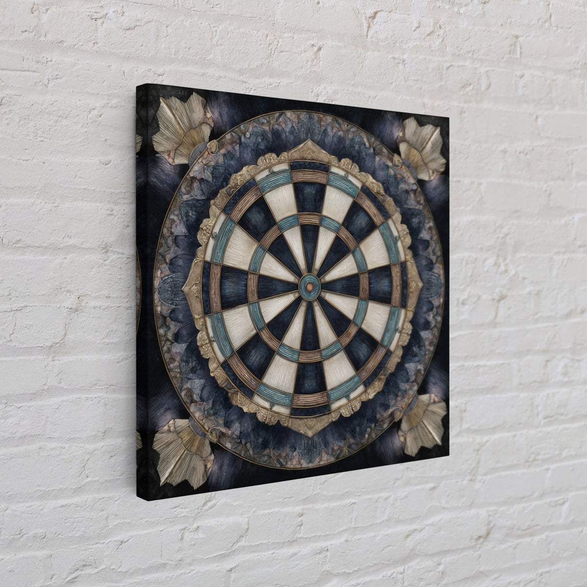 Dartboard Bullseye with Dynamic Motion Framed Canvas Print, Game Room Art, Black Art, Game Room Decor, Fine Art, Play, GRA-1x1-8