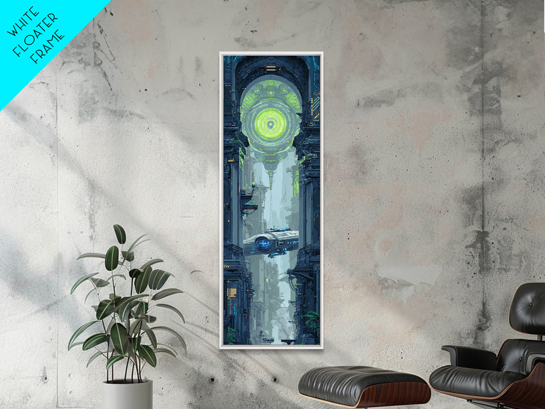 Arcade Spaceship Pixel Art Scene Canvas Print, Game Room Art, Contemporary Art, Game Room Decor, Play, Bedroom Wall Art, GRA-1x3-7
