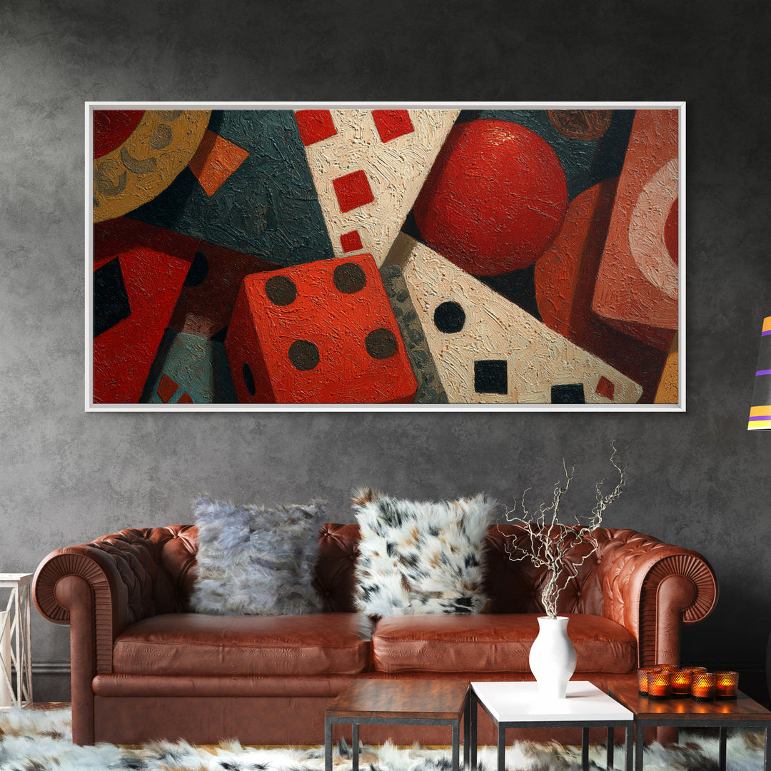 Playing Cards and Dice Framed Canvas Print, Game Room Art, Canvas Wall Art, Game Room Decor, Watercolor Art, Play, GRA-2x1-23