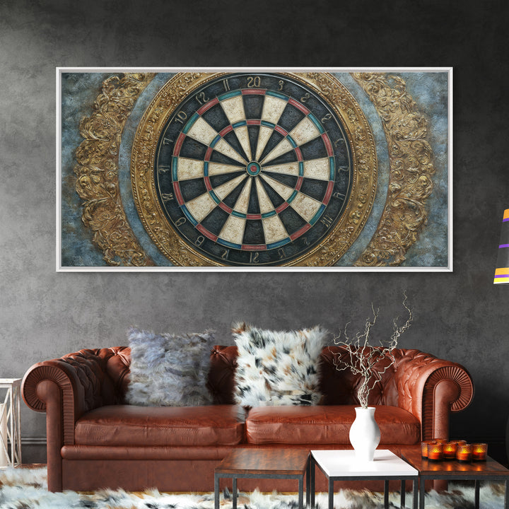 Dartboard Bullseye with Dynamic Motion Framed Canvas Print, Game Room Art, Minimalist Decor, Game Room Decor, Fine Art, Play, GRA-2x1-28