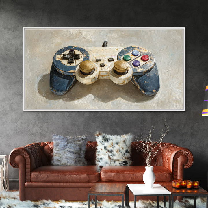 Old School Game Controller Framed Canvas Print, Game Room Art, Minimalist Decor, Game Room Decor, Play, Modern Wall Art, GRA-2x1-50