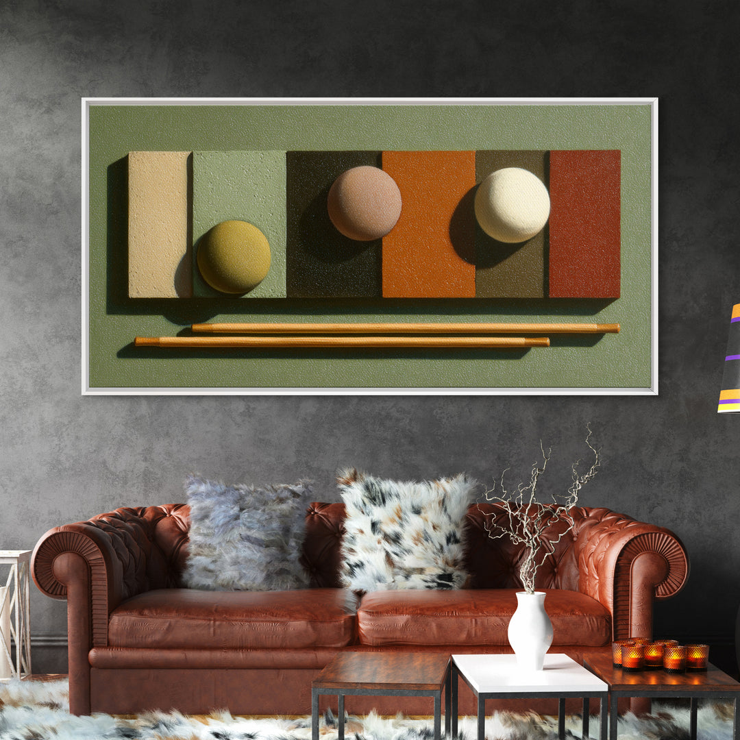 Pool Cue and Chalk on Green Felt Canvas Print, Game Room Art, Contemporary Art, Game Room Decor, Play, Bedroom Wall Art, GRA-2x1-54