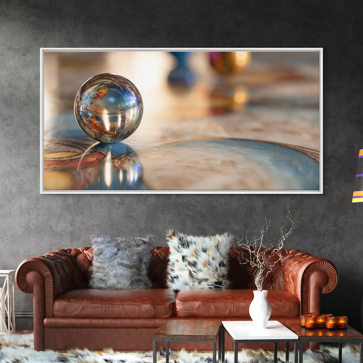 Pinball Silver Ball Framed Canvas Print, Game Room Art, Original Art, Game Room Decor, Abstract Art, Play, Trendy Wall Art, GRA-2x1-65