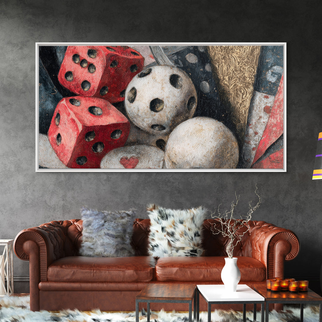 Playing Cards and Dice Canvas Print, Game Room Art, Unique Home Decor, Game Room Decor, Abstract Art, Play, Boho Decor, GRA-2x1-71