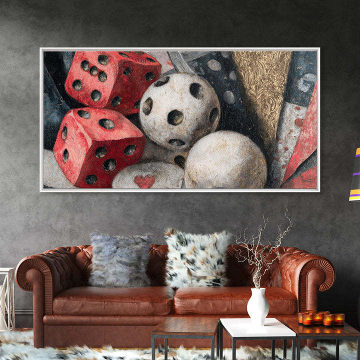 Playing Cards and Dice Canvas Print, Game Room Art, Unique Home Decor, Game Room Decor, Abstract Art, Play, Boho Decor, GRA-2x1-71