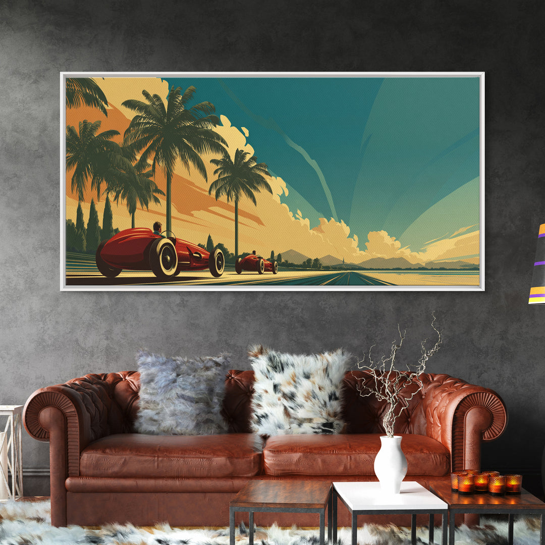Retro Racing Car Game Poster Without Text Framed Canvas Print, Game Room Art, Luxury Decor, Game Room Decor, Fine Art, Play, GRA-2x1-8