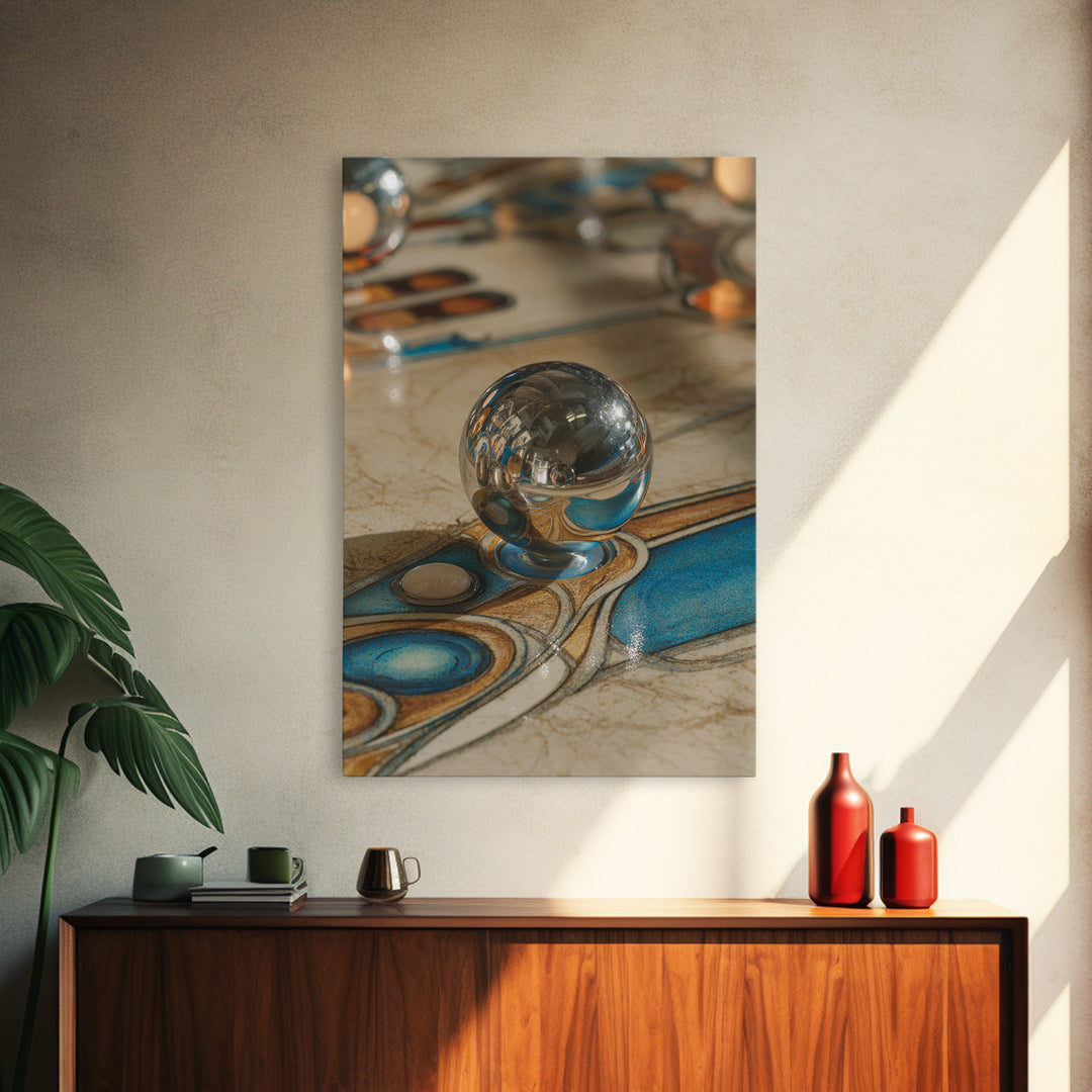 Pinball Silver Ball Framed Canvas Print, Game Room Art, Canvas Art, Game Room Decor, Oil Painting, Play, Living Room Art, GRA-2x3-53