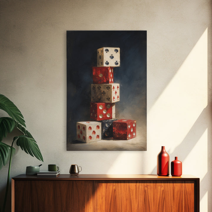Playing Cards and Dice Framed Canvas Print, Game Room Art, Game Room Decor, Oil Painting, Play, African American Art, GRA-2x3-59