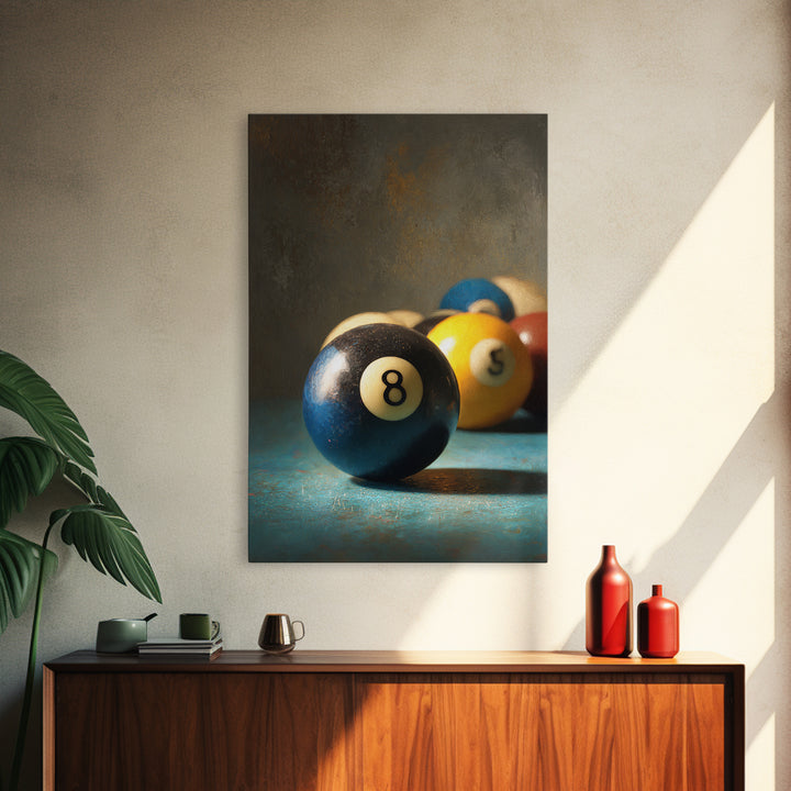 Billiards Eight Ball Canvas Print, Game Room Art, Original Art, Game Room Decor, Play, Trendy Wall Art, Masculine Wall Art, GRA-2x3-82