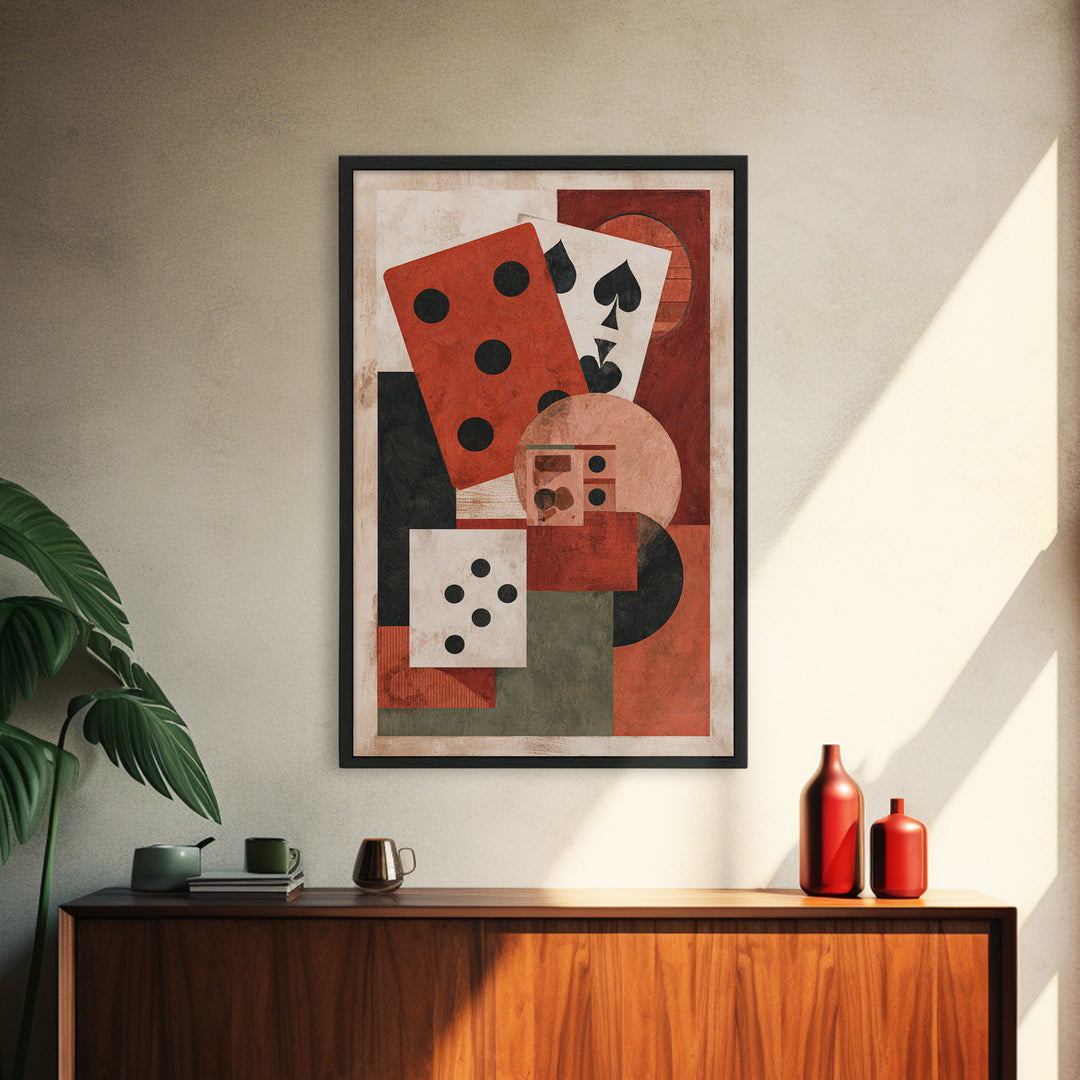 Playing Cards and Dice Framed Canvas Print, Game Room Art, Gamer Gifts, Game Room Decor, Abstract Art, Play, Original Artwork, GRA-2x3-83