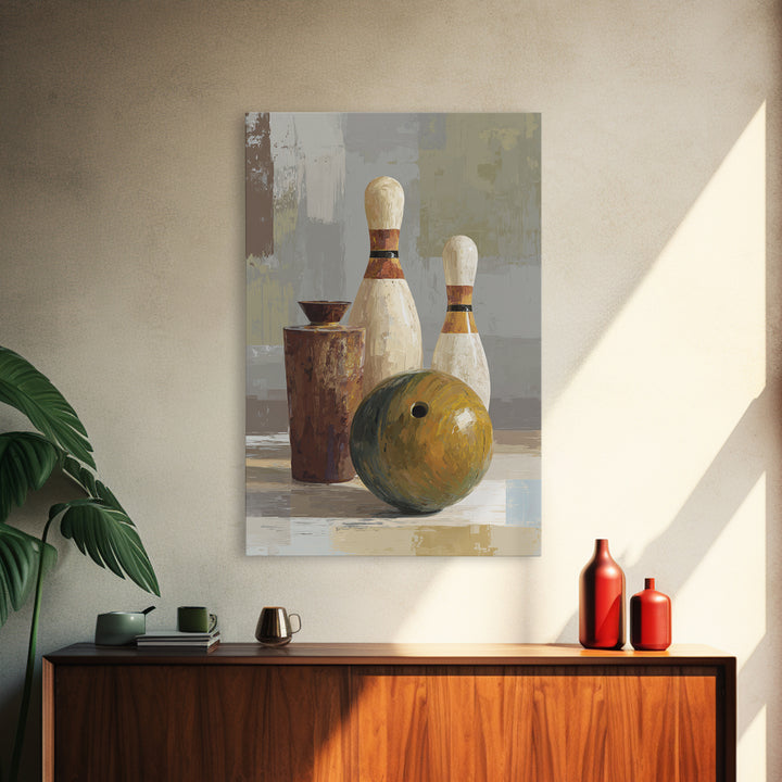 Bowling Ball and Pins Framed Canvas Print, Game Room Art, Black Art, Game Room Decor, Fine Art, Play, Playroom Art, Pop Art, GRA-2x3-94