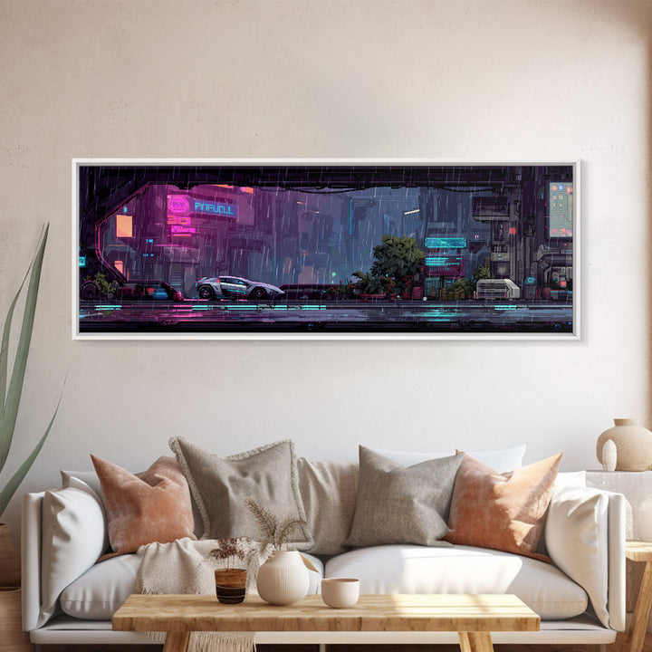 Arcade Spaceship Pixel Art Scene Framed Canvas Print, Game Room Art, Wall Art, Game Room Decor, Play, Bedroom Wall Art, GRA-3x1-59