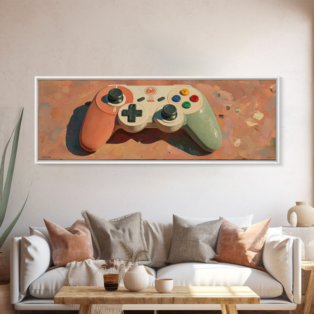 Old School Game Controller Canvas Print, Game Room Art, Art Print, Game Room Decor, Oil Painting, Play, Canvas Art, Black Art, GRA-3x1-70