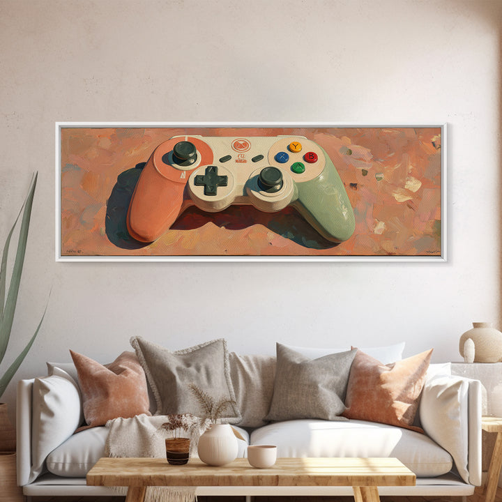 Old School Game Controller Canvas Print, Game Room Art, Art Print, Game Room Decor, Oil Painting, Play, Canvas Art, Black Art, GRA-3x1-70