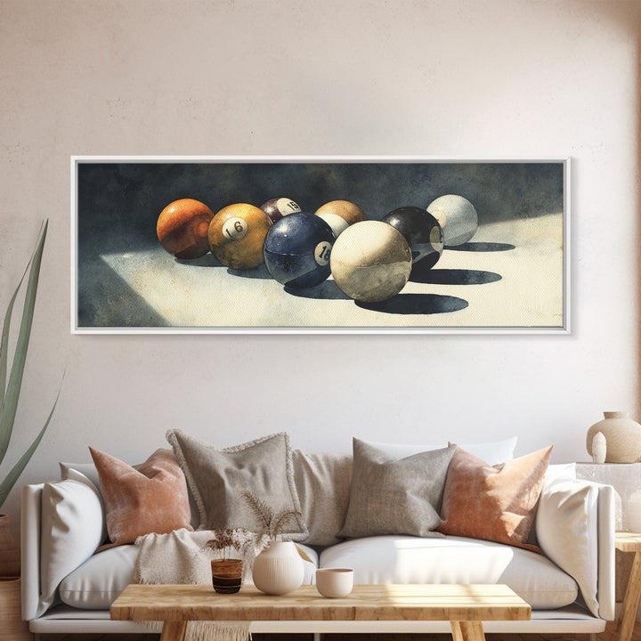 Billiards Eight Ball Framed Canvas Print, Game Room Art, Playroom Art, Game Room Decor, Fine Art, Play, Modern Decor, GRA-3x1-90