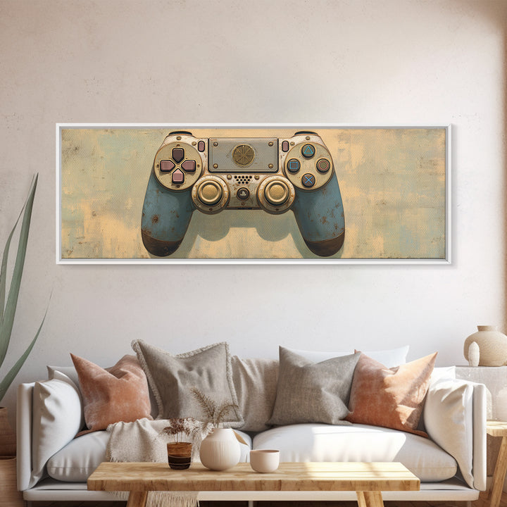 Old School Game Controller Canvas Print, Game Room Art, Trendy Wall Art, Game Room Decor, Watercolor Art, Play, GRA-3x1-94