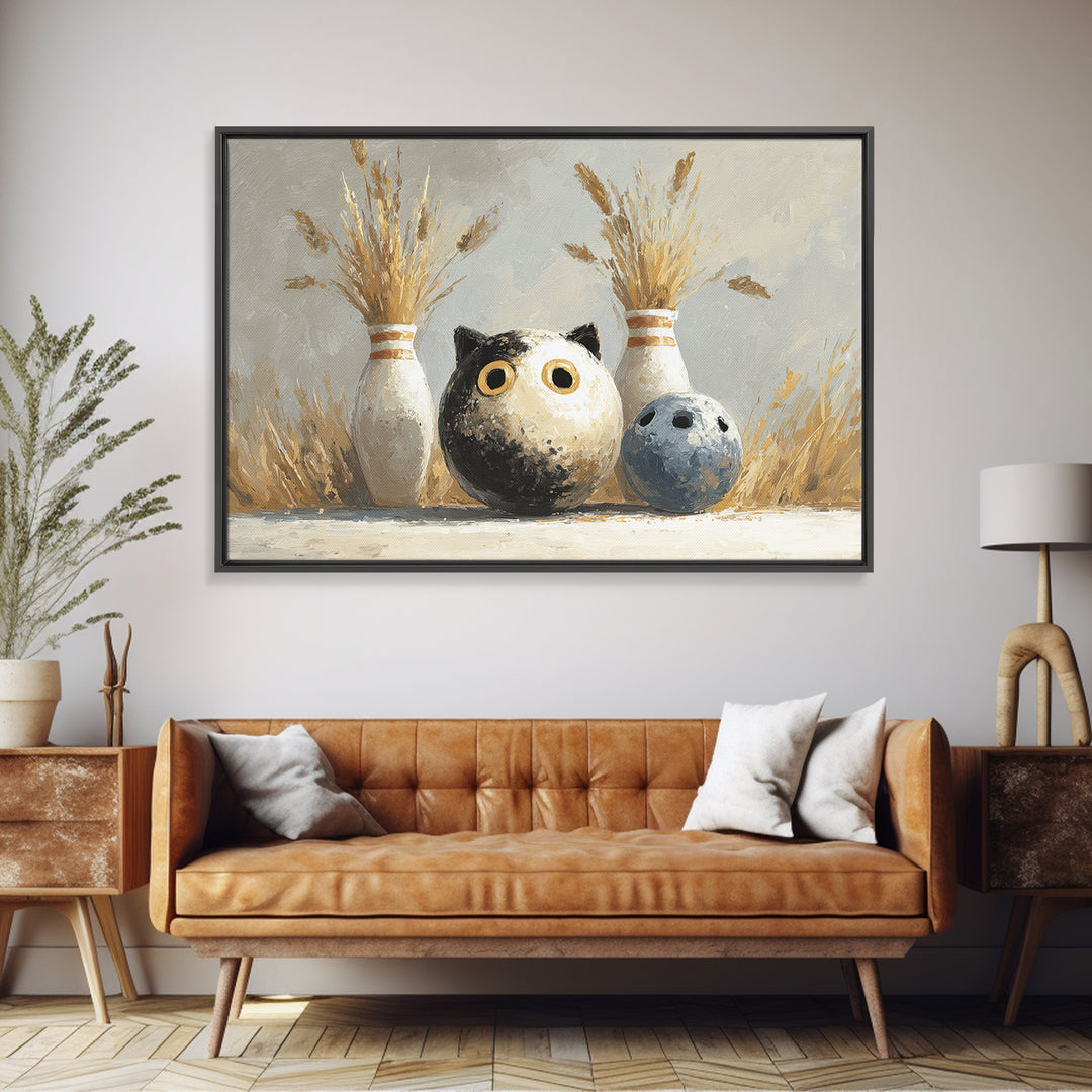 Bowling Ball and Pins Framed Canvas Print, Game Room Art, Black Art, Game Room Decor, Fine Art, Play, Playroom Art, Pop Art, GRA-3x2-18