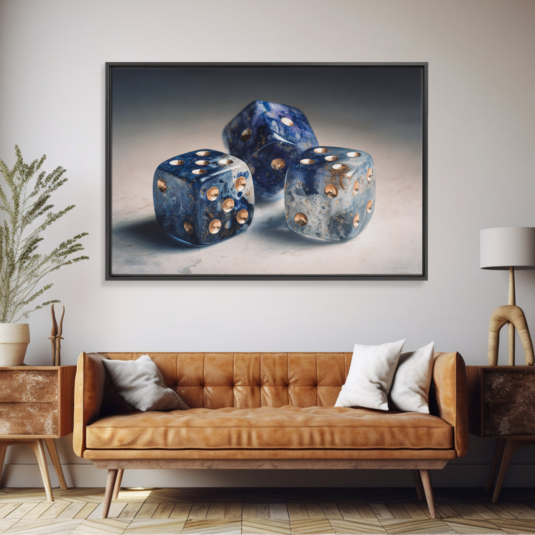 Tabletop Dice Rolling Through Dramatic Light Canvas Print, Game Room Art, Trendy Wall Art, Game Room Decor, Fine Art, Play, GRA-3x2-21
