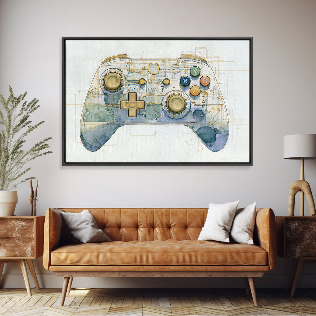 Old School Game Controller Canvas Print, Game Room Art, Trendy Wall Art, Game Room Decor, Watercolor Art, Play, GRA-3x2-34