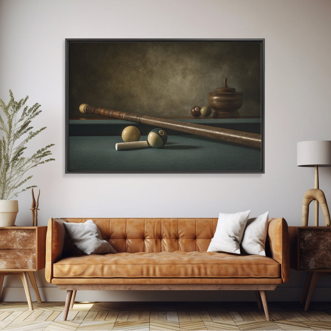 Pool Cue and Chalk on Green Felt Canvas Print, Game Room Art, Bedroom Wall Art, Game Room Decor, Fine Art, Play, Girly Wall Art, GRA-3x2-38