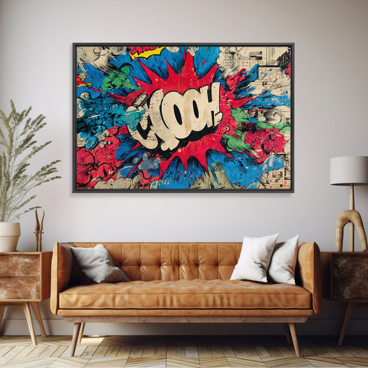 Comic Style Explosion with Game Icons Canvas Print, Game Room Art, Retro Art, Game Room Decor, Abstract Art, Play, GRA-3x2-43