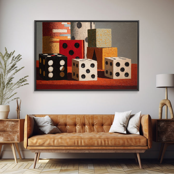 Playing Cards and Dice Framed Canvas Print, Game Room Art, Game Room Decor, Oil Painting, Play, African American Art, GRA-3x2-55