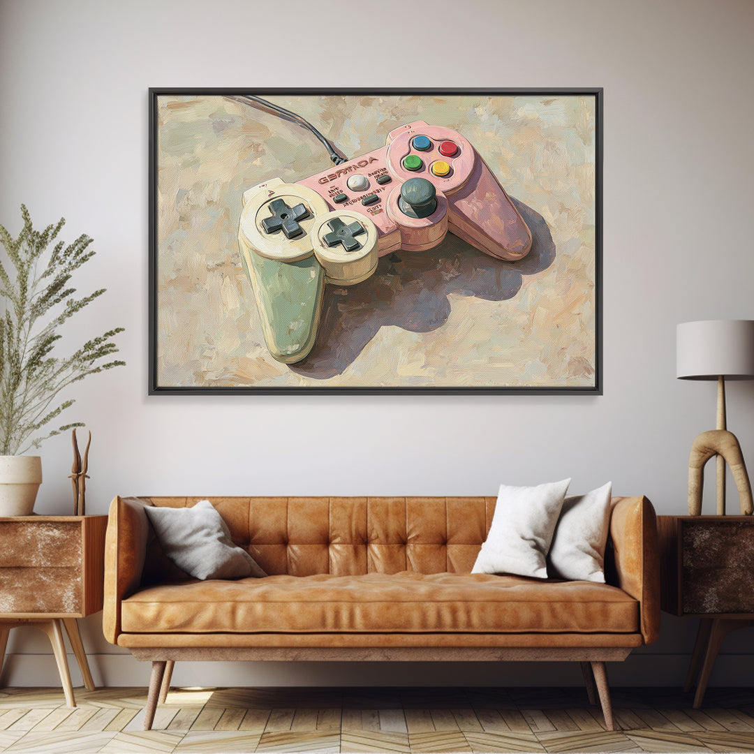 Old School Game Controller Canvas Print, Game Room Art, Trendy Wall Art, Game Room Decor, Watercolor Art, Play, GRA-3x2-58