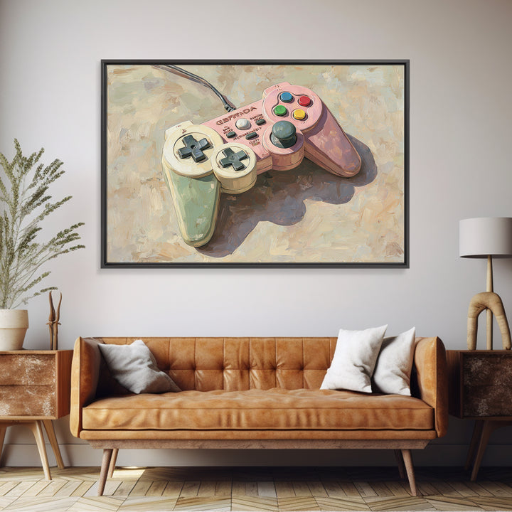 Old School Game Controller Canvas Print, Game Room Art, Trendy Wall Art, Game Room Decor, Watercolor Art, Play, GRA-3x2-58
