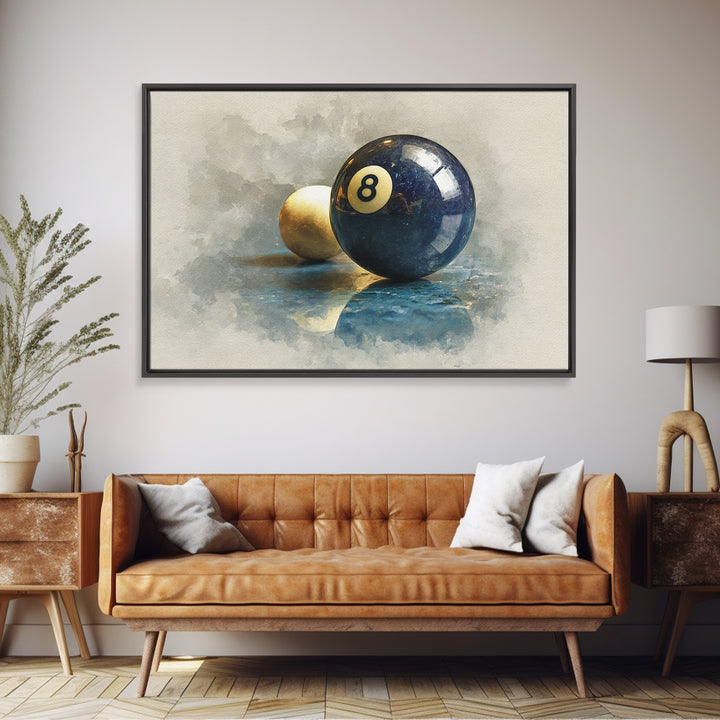 Billiards Eight Ball Framed Canvas Print, Game Room Art, Modern Wall Art, Game Room Decor, Fine Art, Play, Unique Home Decor, GRA-3x2-6