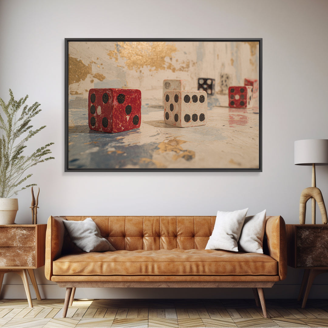 Playing Cards and Dice Framed Canvas Print, Game Room Art, Home Decor, Game Room Decor, Abstract Art, Play, Wall Art Set, GRA-3x2-7