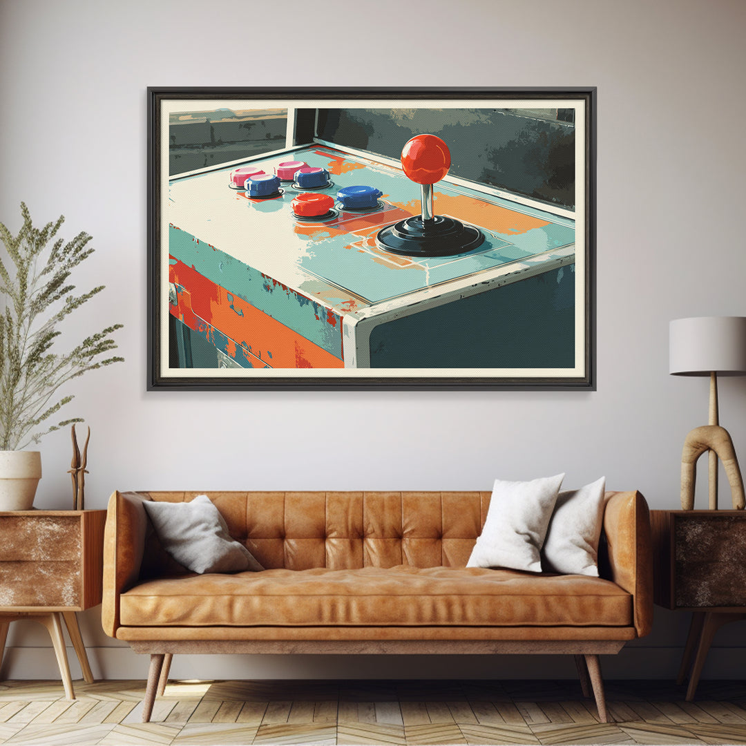 Retro Arcade Joystick Framed Canvas Print, Game Room Art, Gallery Decor, Game Room Decor, Fine Art, Play, Contemporary Art, GRA-3x2-77