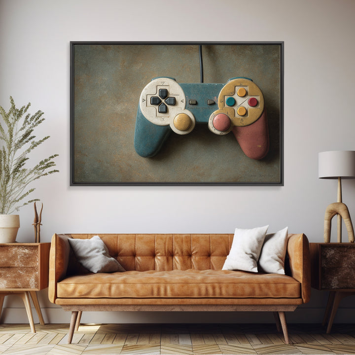 Old School Game Controller Framed Canvas Print, Game Room Art, Unique Home Decor, Game Room Decor, Oil Painting, Play, GRA-3x2-82