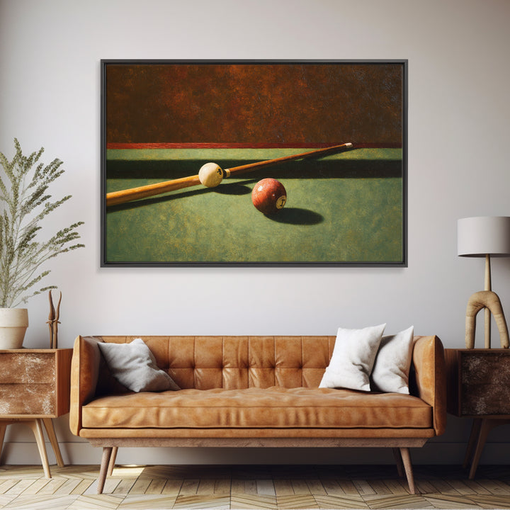 Pool Cue and Chalk on Green Felt Framed Canvas Print, Game Room Art, Masculine Wall Art, Game Room Decor, Fine Art, Play, GRA-3x2-86