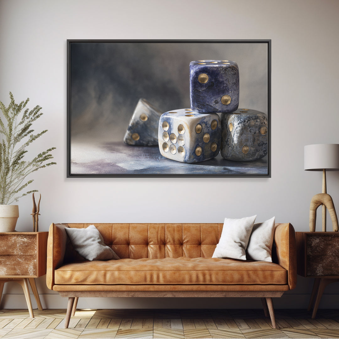 Tabletop Dice Rolling Through Dramatic Light Canvas Print, Game Room Art, Retro Art, Game Room Decor, Fine Art, Play, GRA-3x2-93