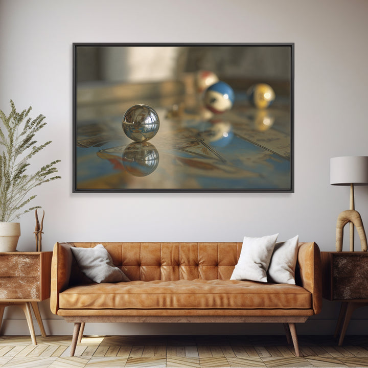 Pinball Silver Ball Framed Canvas Print, Game Room Art, Whimsical Wall Art, Game Room Decor, Watercolor Art, Play, GRA-3x2-97