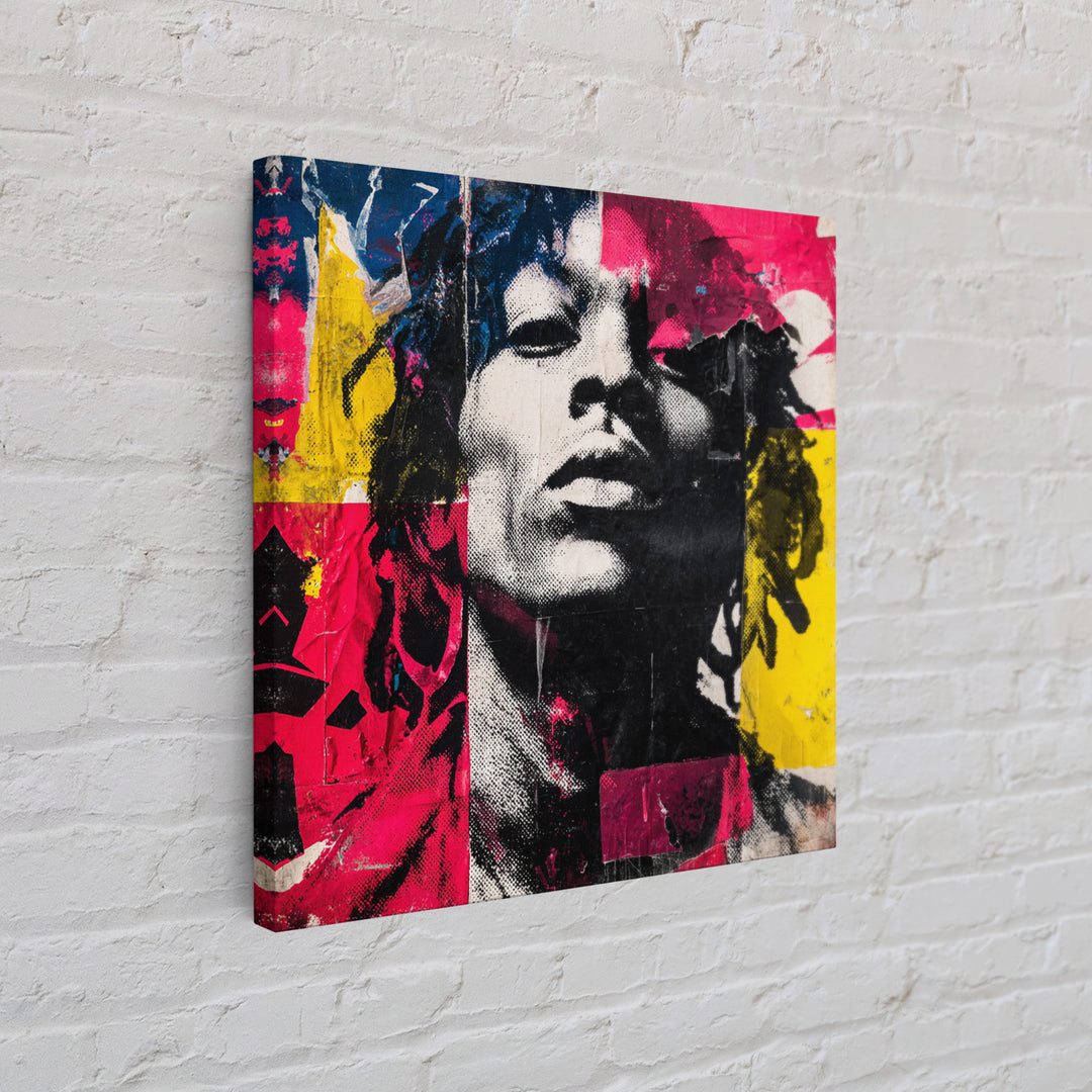 Stencil Portrait with Red and Black Contrast Framed Canvas Print, Graffiti Art, Art, Living Room Decor, Fine Art, Street, GRF-1x1-12