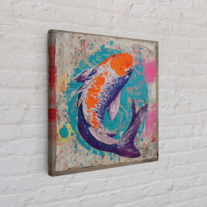 Spray Painted Koi Fish on Brick Texture Framed Canvas Print, Graffiti Art, Canvas Wall Art, Living Room Decor, Watercolor Art, GRF-1x1-16