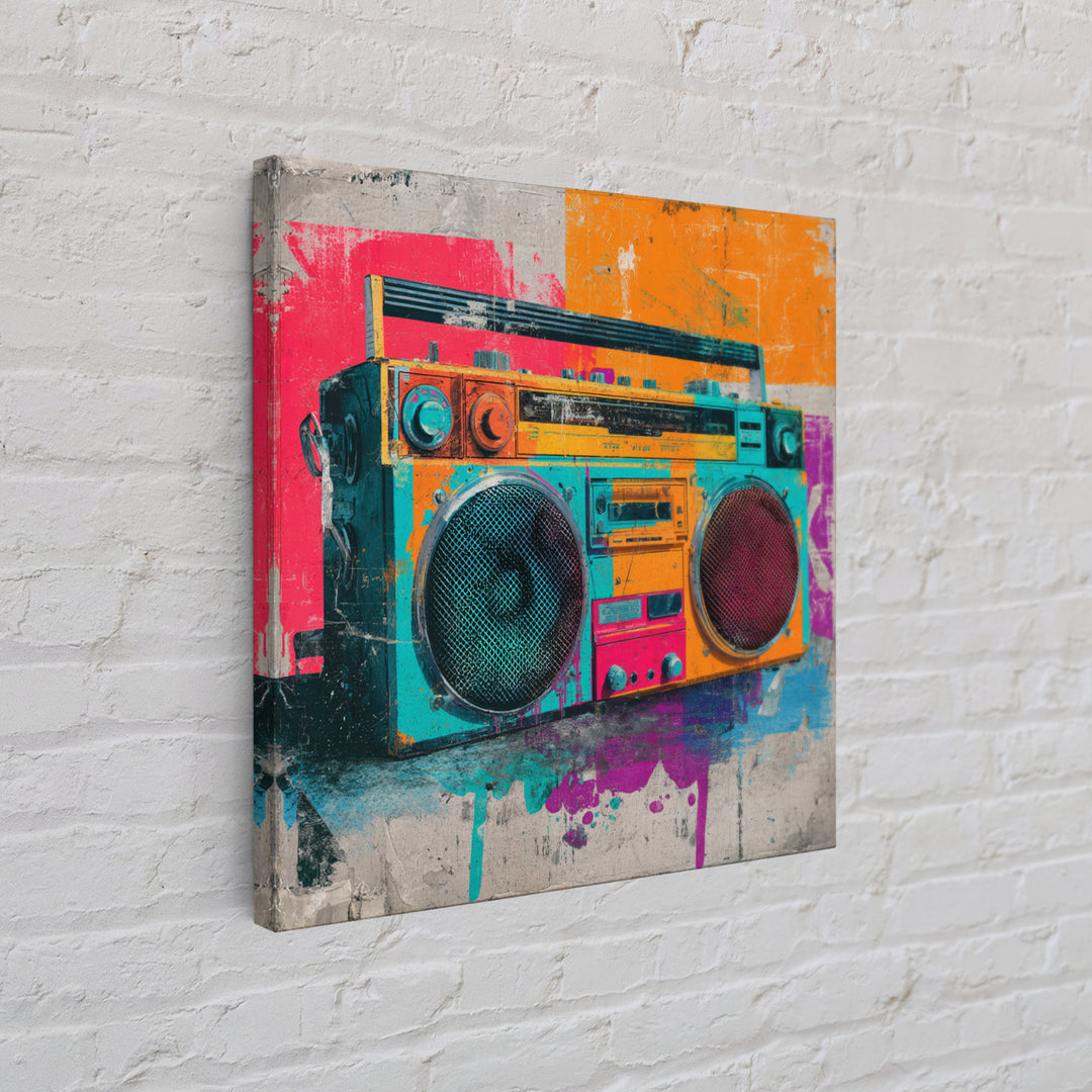 Boombox and Cassette Tape Framed Canvas Print, Graffiti Art, Gallery Decor, Living Room Decor, Fine Art, Street, Wall Art, GRF-1x1-38